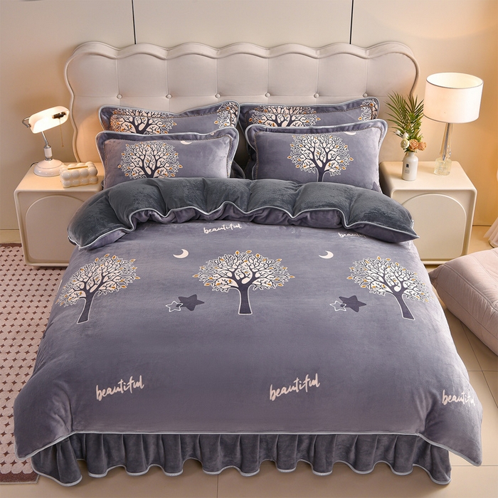 91家纺网 家纺一手货源 找家纺 佳一 2025新款高克重8-9斤 印花牛奶绒四件套 发财树