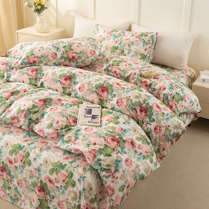 91家纺网 家纺一手货源 找家纺 锦鹭被业 2025新款复古全棉纯棉四件套 花海