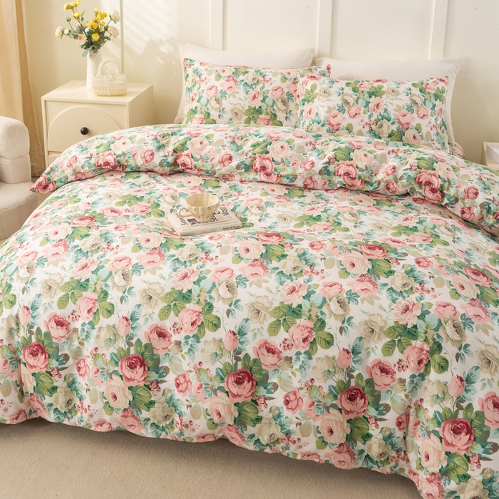 91家纺网 家纺一手货源 找家纺 锦鹭被业 2025新款复古全棉纯棉四件套 花海