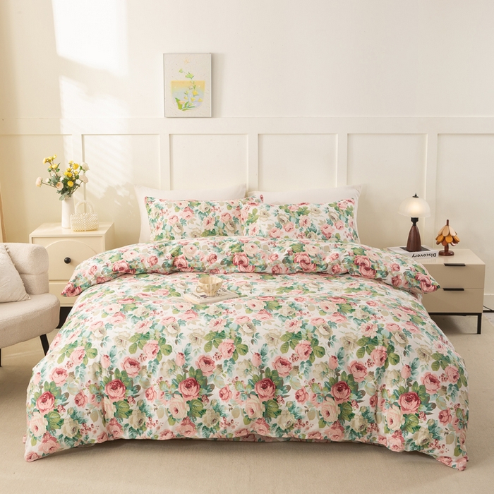 91家纺网 家纺一手货源 找家纺 锦鹭被业 2025新款复古全棉纯棉四件套 花海