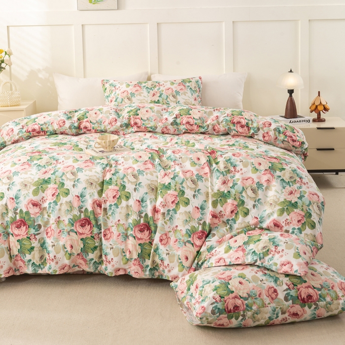 91家纺网 家纺一手货源 找家纺 锦鹭被业 2025新款复古全棉纯棉四件套 花海