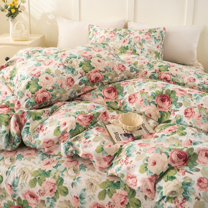 91家纺网 家纺一手货源 找家纺 锦鹭被业 2025新款复古全棉纯棉四件套 花海