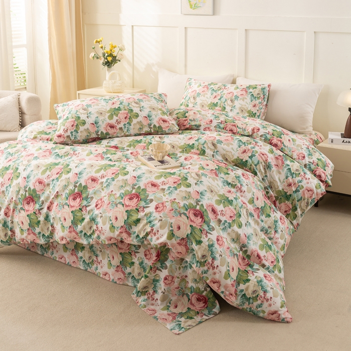 91家纺网 家纺一手货源 找家纺 锦鹭被业 2025新款复古全棉纯棉四件套 花海