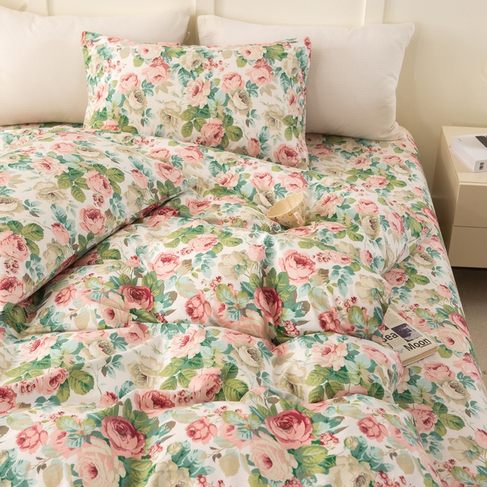 91家纺网 家纺一手货源 找家纺 锦鹭被业 2025新款复古全棉纯棉四件套 花海