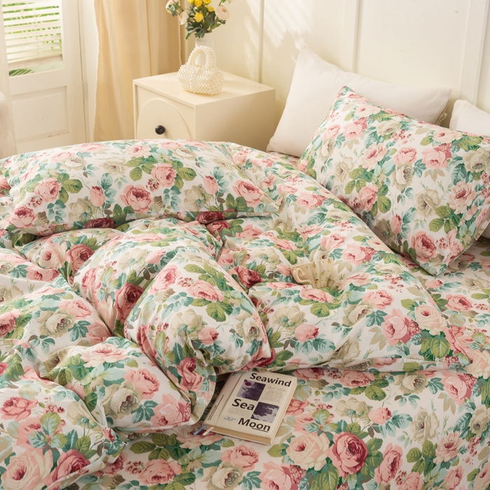 91家纺网 家纺一手货源 找家纺 锦鹭被业 2025新款复古全棉纯棉四件套 花海