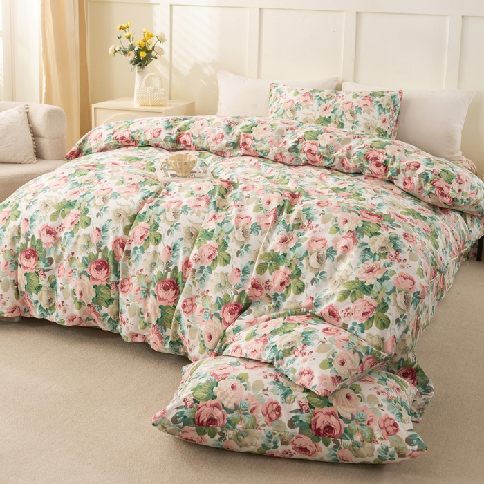 91家纺网 家纺一手货源 找家纺 锦鹭被业 2025新款复古全棉纯棉四件套 花海