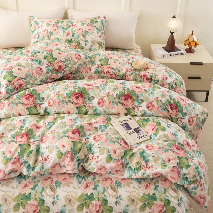 91家纺网 家纺一手货源 找家纺 锦鹭被业 2025新款复古全棉纯棉四件套 花海