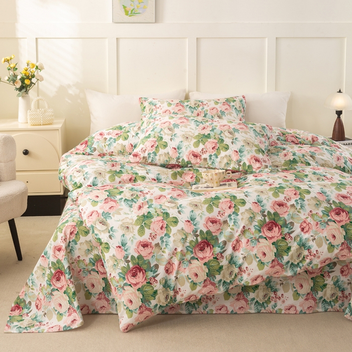 91家纺网 家纺一手货源 找家纺 锦鹭被业 2025新款复古全棉纯棉四件套 花海