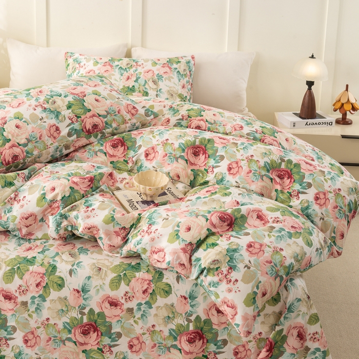 91家纺网 家纺一手货源 找家纺 锦鹭被业 2025新款复古全棉纯棉四件套 花海