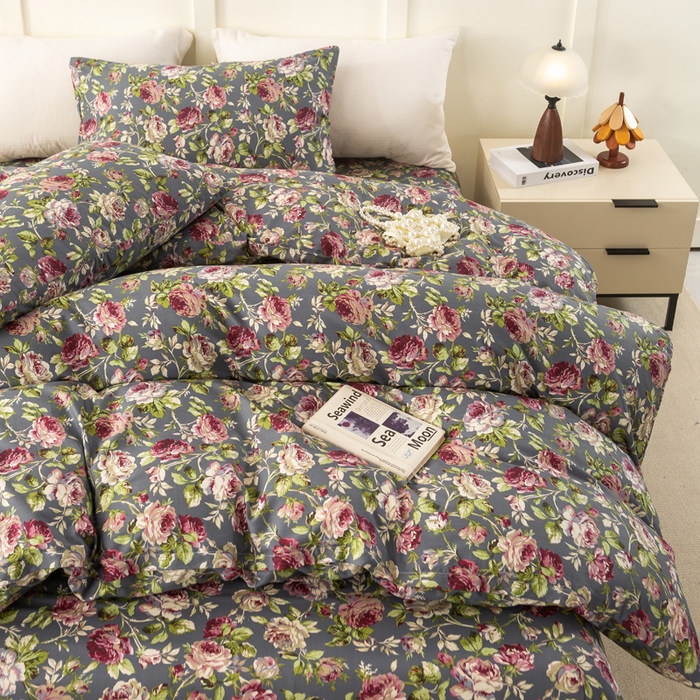 91家纺网 家纺一手货源 找家纺 锦鹭被业 2025新款复古全棉纯棉四件套 相约