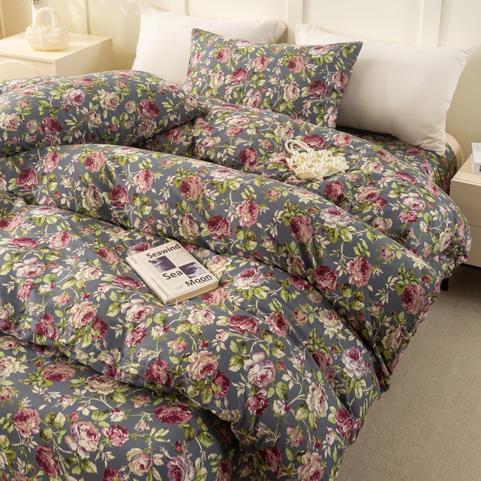 91家纺网 家纺一手货源 找家纺 锦鹭被业 2025新款复古全棉纯棉四件套 相约