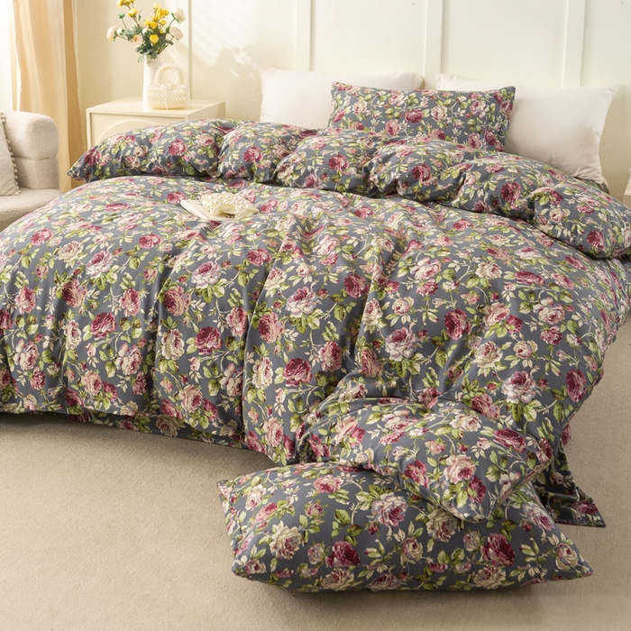 91家纺网 家纺一手货源 找家纺 锦鹭被业 2025新款复古全棉纯棉四件套 相约