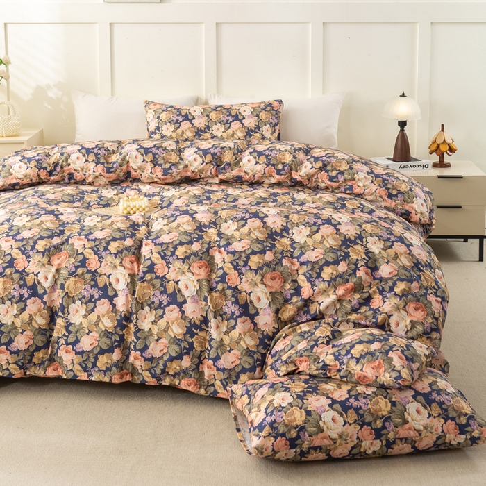 91家纺网 家纺一手货源 找家纺 锦鹭被业 2025新款复古全棉纯棉四件套 繁华似锦