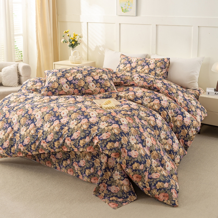 91家纺网 家纺一手货源 找家纺 锦鹭被业 2025新款复古全棉纯棉四件套 繁华似锦