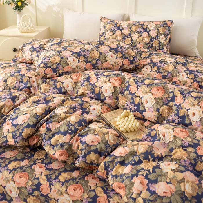 91家纺网 家纺一手货源 找家纺 锦鹭被业 2025新款复古全棉纯棉四件套 繁华似锦