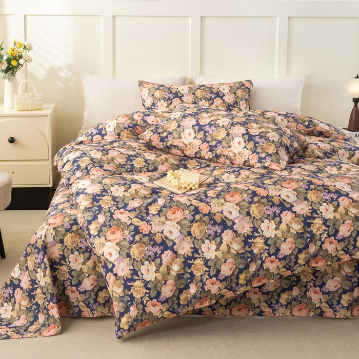 91家纺网 家纺一手货源 找家纺 锦鹭被业 2025新款复古全棉纯棉四件套 繁华似锦