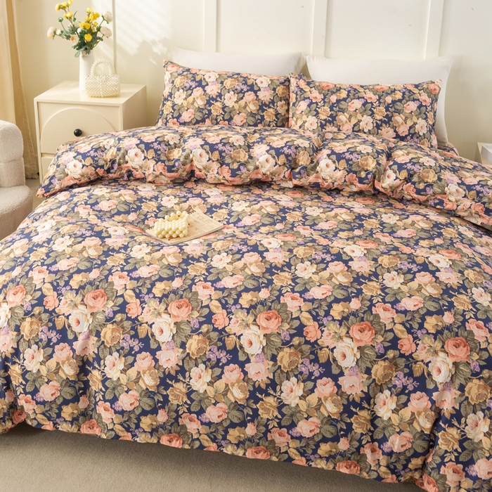 91家纺网 家纺一手货源 找家纺 锦鹭被业 2025新款复古全棉纯棉四件套 繁华似锦