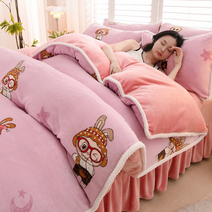 91家纺网 家纺一手货源 找家纺 （总）牵依 2025新款小清新牛奶绒四件套直播爆款