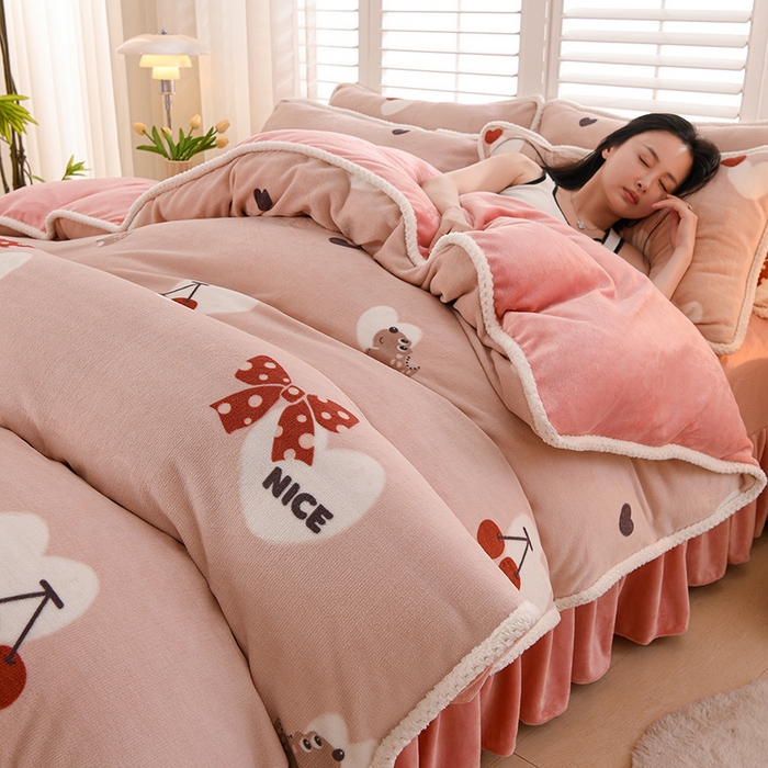 91家纺网 家纺一手货源 找家纺 （总）牵依 2025新款小清新牛奶绒四件套直播爆款