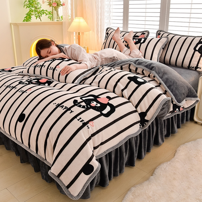 91家纺网 家纺一手货源 找家纺 （总）牵依 2025新款小清新牛奶绒四件套直播爆款