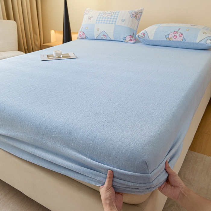 摩妮卡 2025新款加厚保暖牛奶绒床笠单床笠床笠单件-保护床垫三件套系列 莫纱-天青
