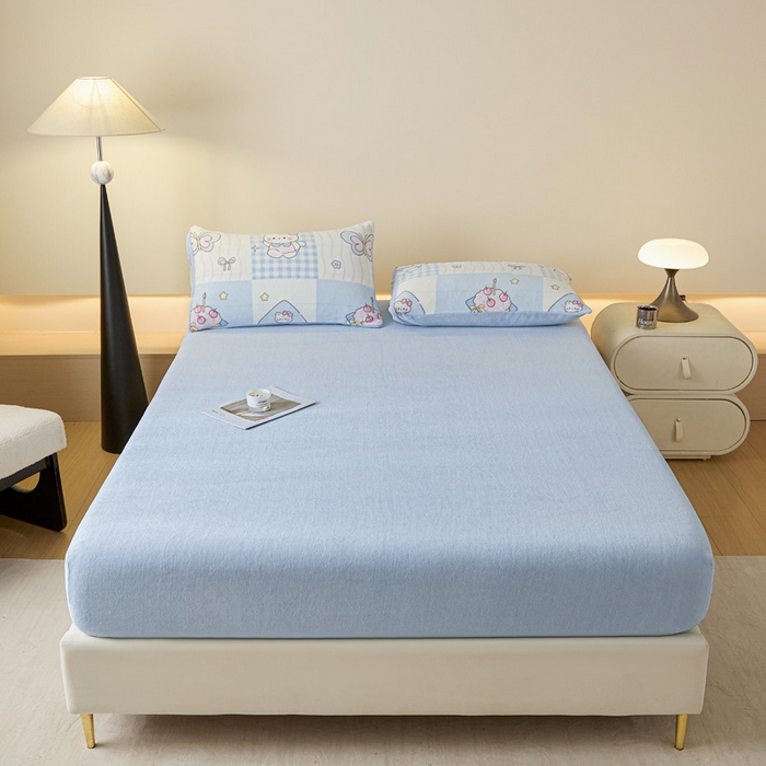 91家纺网 家纺一手货源 找家纺 摩妮卡 2025新款加厚保暖牛奶绒床笠单床笠床笠单件-保护床垫三件套系列 莫纱-天青