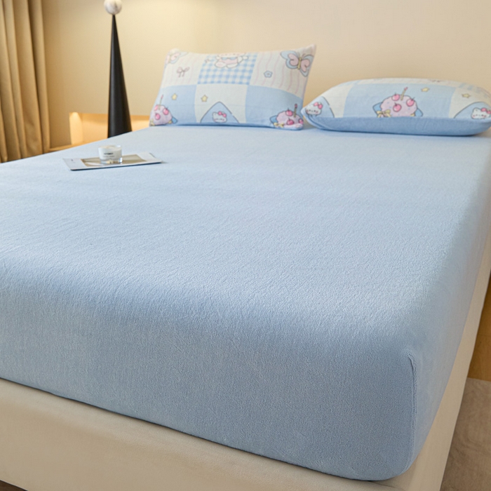 91家纺网 家纺一手货源 找家纺 摩妮卡 2025新款加厚保暖牛奶绒床笠单床笠床笠单件-保护床垫三件套系列 莫纱-天青
