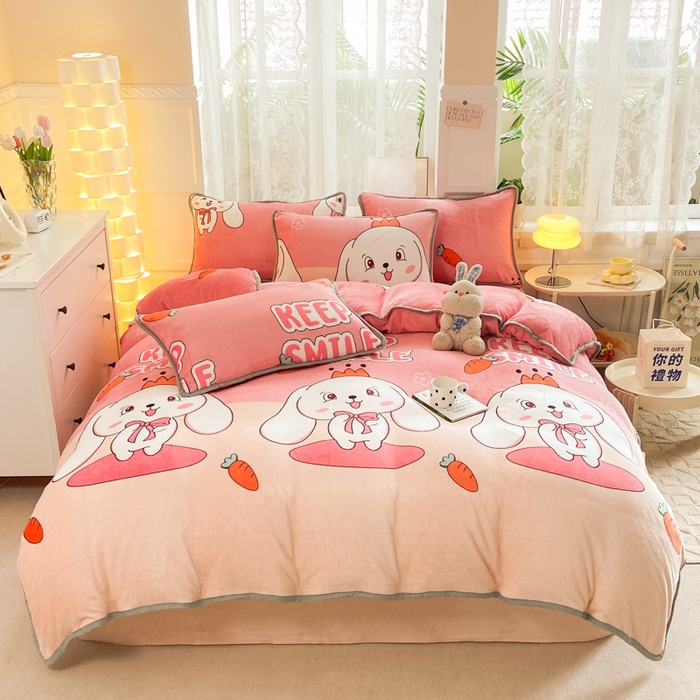 91家纺网 家纺一手货源 找家纺 518 高克重200g印花牛奶绒单被套（支持定制任意尺寸）玉兔