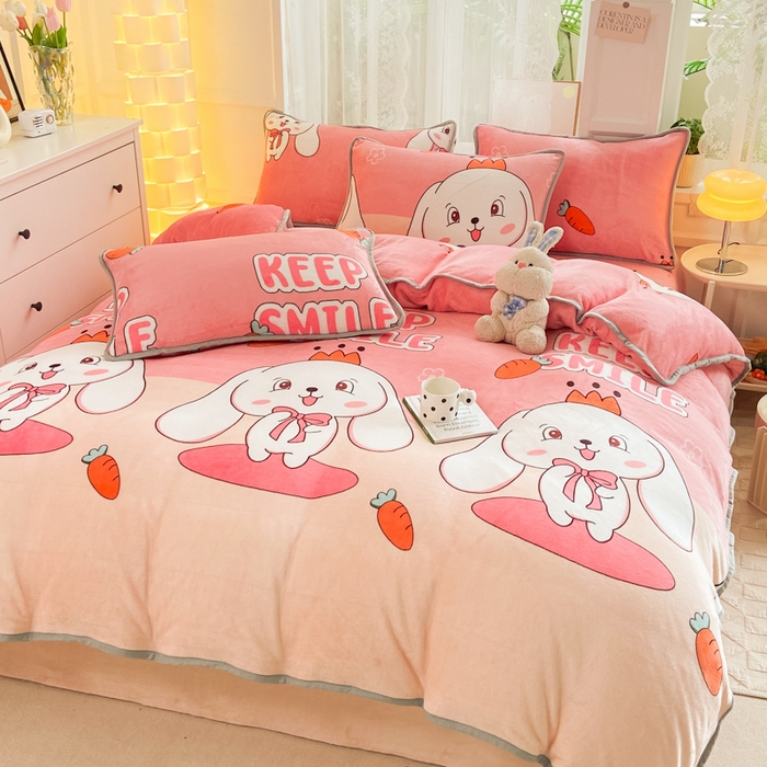 91家纺网 家纺一手货源 找家纺 518 高克重200g印花牛奶绒单被套（支持定制任意尺寸）玉兔