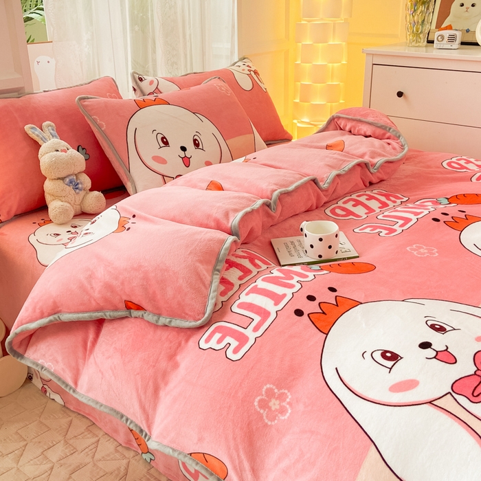 91家纺网 家纺一手货源 找家纺 518 高克重200g印花牛奶绒单被套（支持定制任意尺寸）玉兔