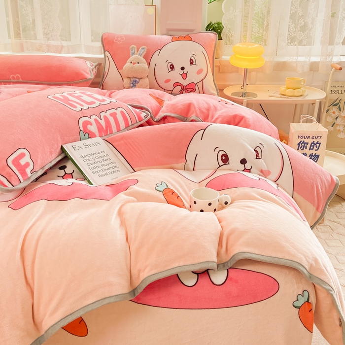 91家纺网 家纺一手货源 找家纺 518 高克重200g印花牛奶绒单被套（支持定制任意尺寸）玉兔