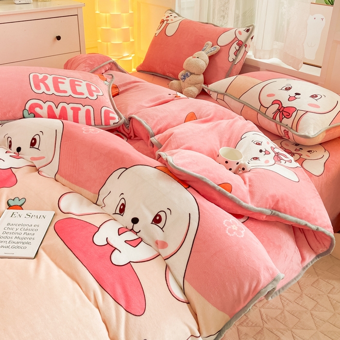 91家纺网 家纺一手货源 找家纺 518 高克重200g印花牛奶绒单被套（支持定制任意尺寸）玉兔