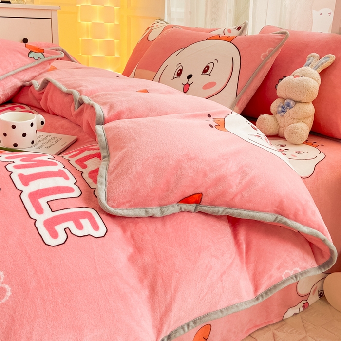 91家纺网 家纺一手货源 找家纺 518 高克重200g印花牛奶绒单被套（支持定制任意尺寸）玉兔