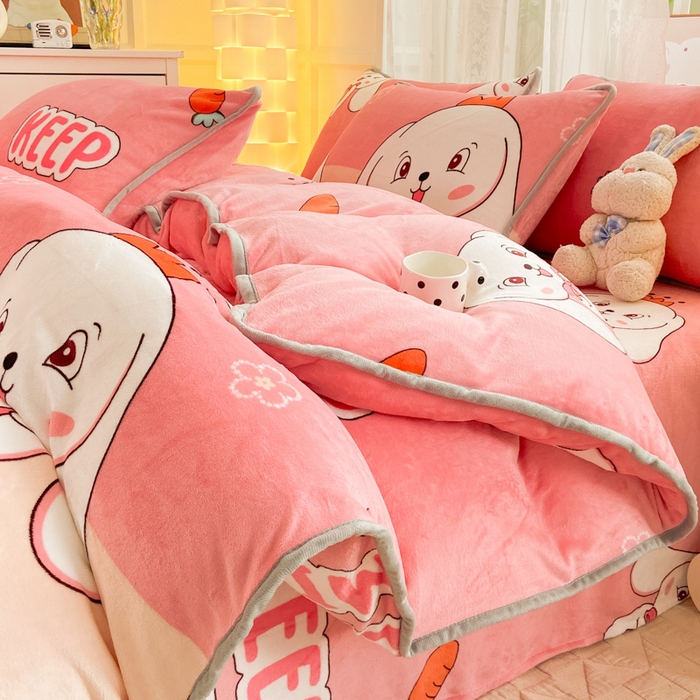 518 高克重200g印花牛奶绒单被套（支持定制任意尺寸）玉兔