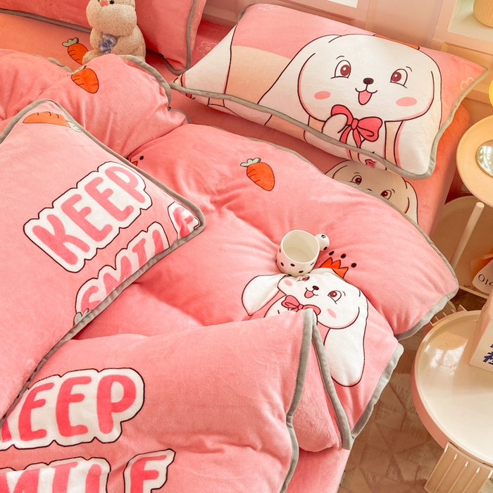 91家纺网 家纺一手货源 找家纺 518 高克重200g印花牛奶绒单被套（支持定制任意尺寸）玉兔