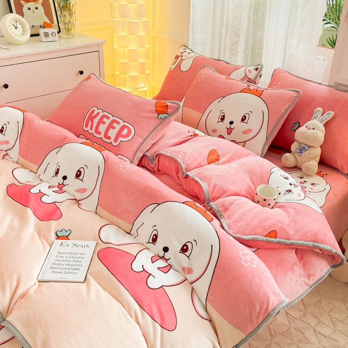 91家纺网 家纺一手货源 找家纺 518 高克重200g印花牛奶绒单被套（支持定制任意尺寸）玉兔