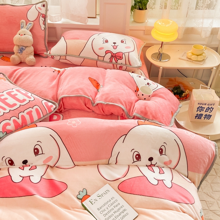 91家纺网 家纺一手货源 找家纺 518 高克重200g印花牛奶绒单被套（支持定制任意尺寸）玉兔