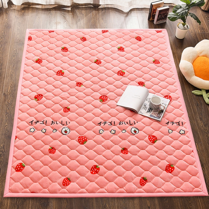 91家纺网 家纺一手货源 找家纺 索弗莱家纺 2025新款加厚宽边牛奶绒床垫-大床款 草莓