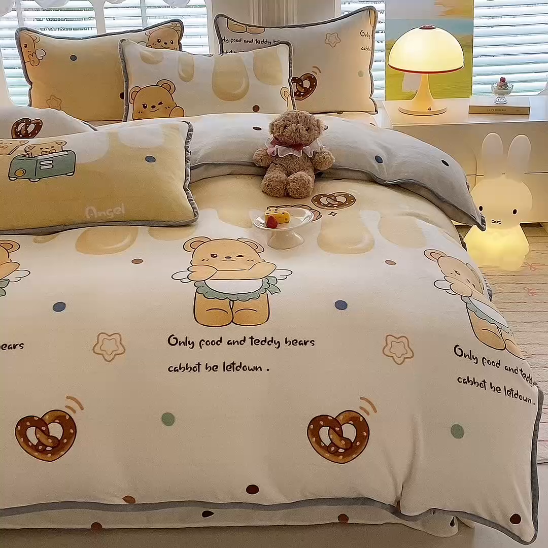 91家纺网 家纺一手货源 找家纺 518 高克重200g印花牛奶绒单被套（支持定制任意尺寸）芝士熊