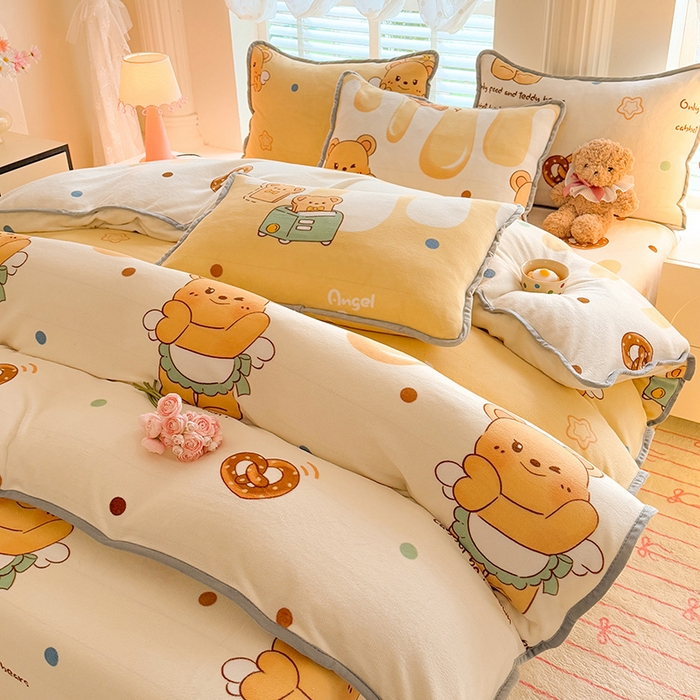 91家纺网 家纺一手货源 找家纺 518 高克重200g印花牛奶绒单被套（支持定制任意尺寸）芝士熊