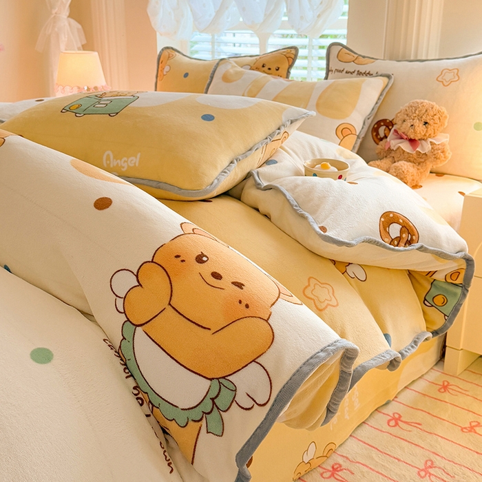 518 高克重200g印花牛奶绒单被套（支持定制任意尺寸）芝士熊