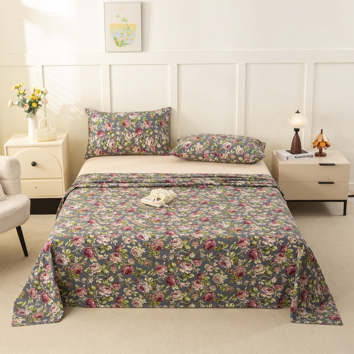 91家纺网 家纺一手货源 找家纺 锦鹭被业 2025新款复古全棉纯棉单床单单品床单床单单件 相约