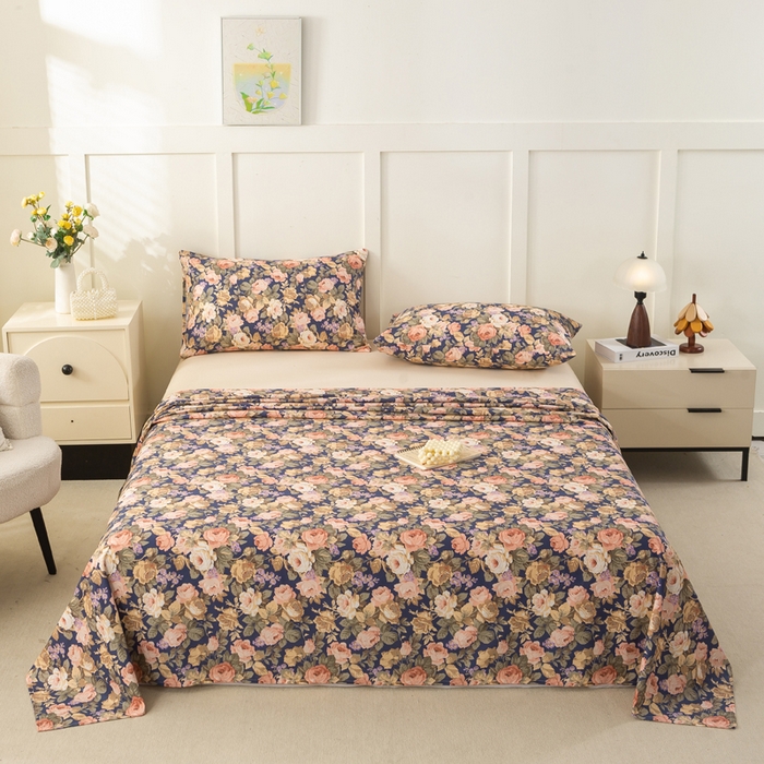 91家纺网 家纺一手货源 找家纺 锦鹭被业 2025新款复古全棉纯棉单床单单品床单床单单件 繁华似锦