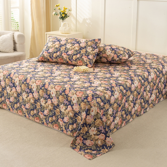 91家纺网 家纺一手货源 找家纺 锦鹭被业 2025新款复古全棉纯棉单床单单品床单床单单件 繁华似锦