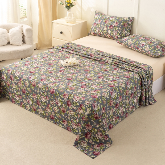 91家纺网 家纺一手货源 找家纺 锦鹭被业 2025新款复古全棉纯棉单床单单品床单床单单件 相约