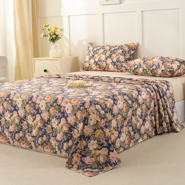 91家纺网 家纺一手货源 找家纺 锦鹭被业 2025新款复古全棉纯棉单床单单品床单床单单件 繁华似锦