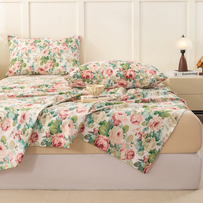 91家纺网 家纺一手货源 找家纺 锦鹭被业 2025新款复古全棉纯棉单床单单品床单床单单件 花海