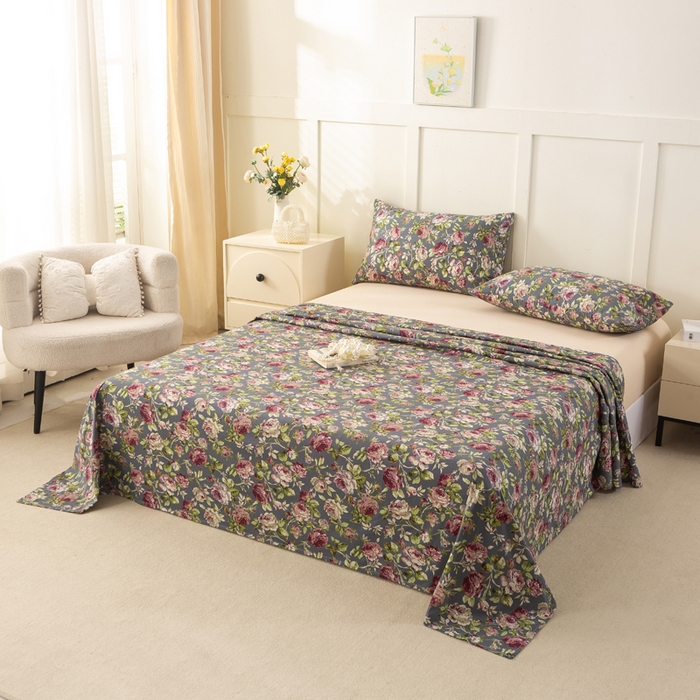 91家纺网 家纺一手货源 找家纺 锦鹭被业 2025新款复古全棉纯棉单床单单品床单床单单件 相约