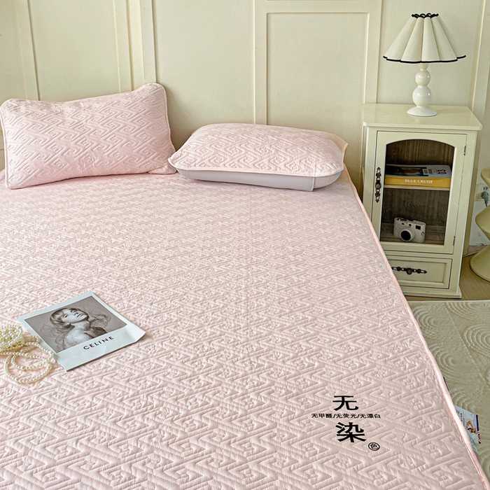 91家纺网 家纺一手货源 找家纺 花享莱 2025新款希尔顿同款无染磨毛床笠三件套 无染-粉