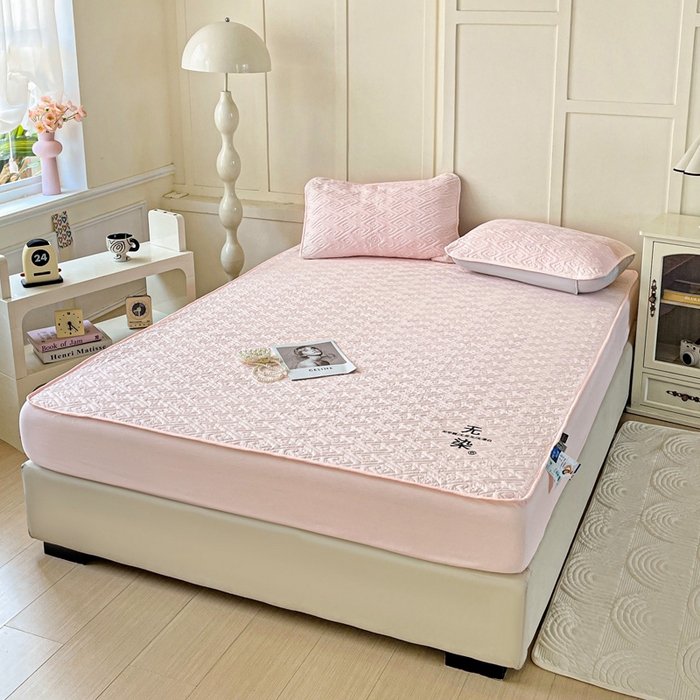 91家纺网 家纺一手货源 找家纺 花享莱 2025新款希尔顿同款无染磨毛床笠三件套 无染-粉